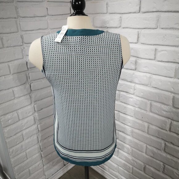 NWT Anne Taylor Loft Ladies Size XS Sleeveless Teal Black Mint Off White Blouse - Picture 2 of 8